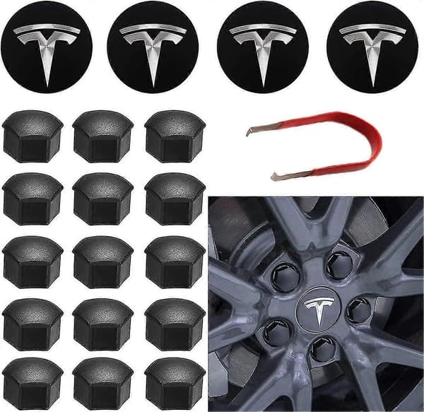 För Tesla hjulkapselsats, centrumkapselsats, hjulmutterskydd, centrummodifiering, navkapsel för Model Y, Model 3, Model S, Model X-Yvan