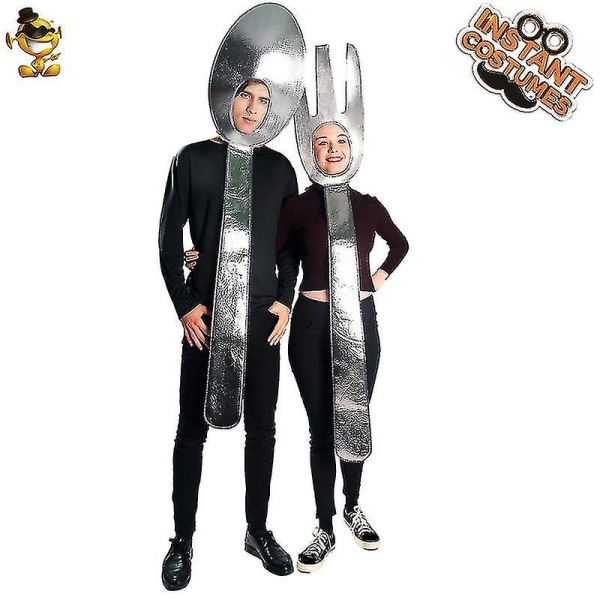 Unisex voksen ske suppe gaffel tunika kostume sjove par køkkenredskaber dragter nytår cosplay voksen elsker fest Jumpsuit-yvan Fork