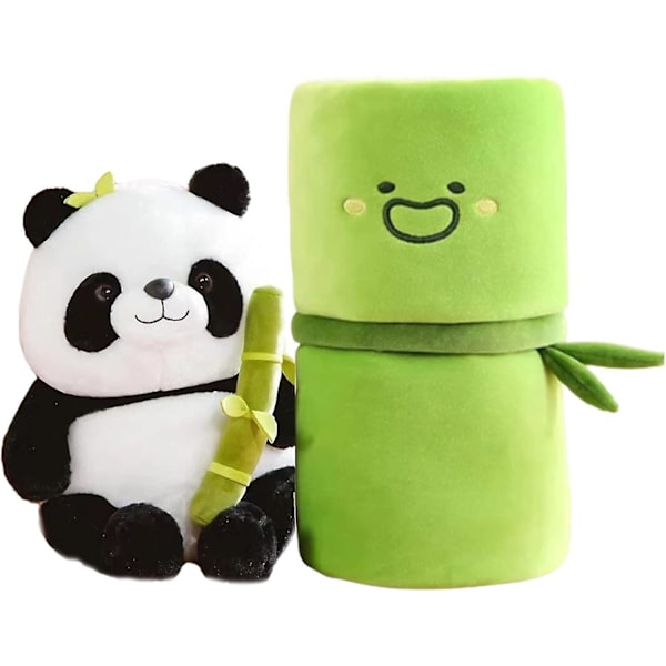 9,8 tuuman (24,9 cm) Panda-pehmolelu, söpö Panda-pehmolelu halaamassa bambua, Panda ja bambuputkisetti 2 kpl, tukeva Panda-pehmolelu asuu bambussa