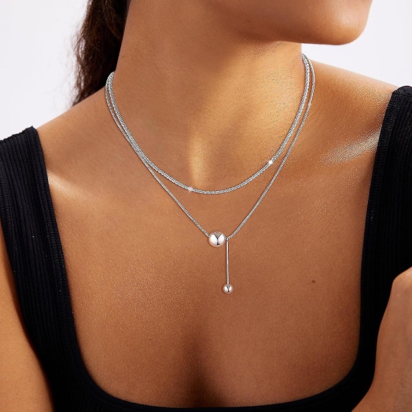 Bebetter Lariat Gul Halsband för Kvinnor, Smalt Långt Halsband 14k Guldförgyllt/silver Y-format Hänge Halsband Trendigt Lagerformat Cz Pärlkedja Dropphalsband Bead-SL