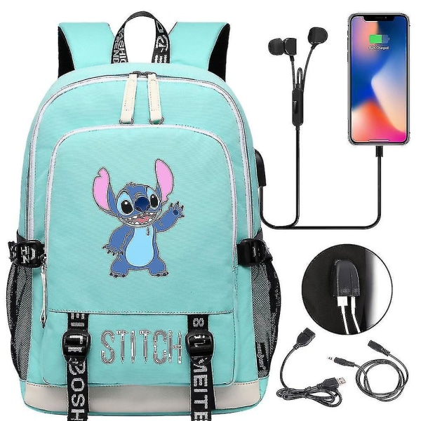 Stitch-matkalaukku, koululaukku USB latauksella, Oxford-reppu Lilo- ja Stitch-faneille, teinien kannettavan tietokoneen laukku, ihanteellinen syntymäpäivälahjakassi 2