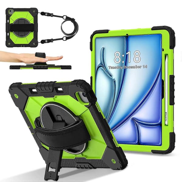 Case for iPad Air 13 (2024) Silicone+PC Stand Tablet Protection with Hand Strap, Shoulder Strap
