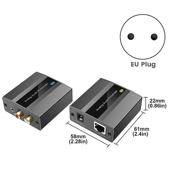 Analog lydforlenger RCA 3,5 mm stereo over Ethernet enkelt Cat5E/6/7-kabel opptil 500M lydkonverterer EU-plugg Black