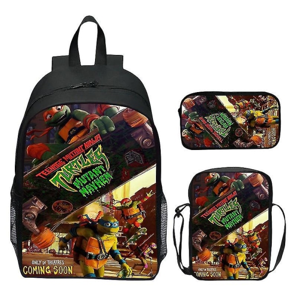 2024 Nya Teenage Mutant Ninja Turtles Skolväska Axelväska Pennväska 3-pack 16\" Ryggsäck Cartoon Tryckt Väskor Pojkar Födelsedagspresent T-11
