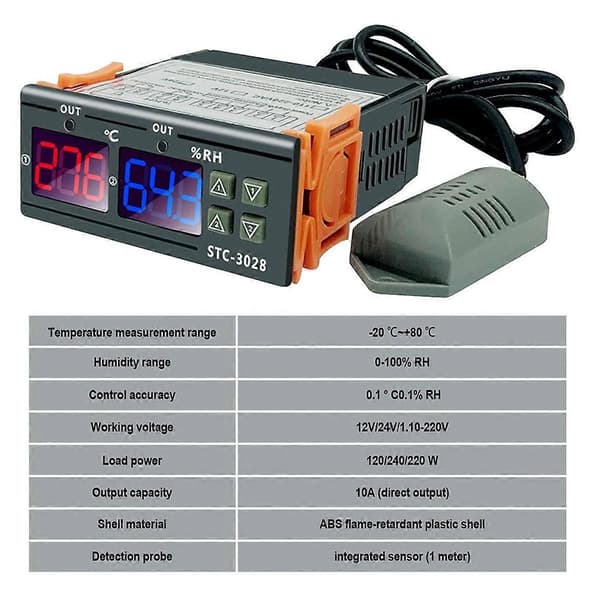 Dobbel skjerm temperatur- og fuktighetskontroller STC-3028 AC110-220V