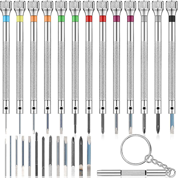 13-delad Mini Urverksskruvmejsel Set för Smycken, 0,6-2,0 mm med 13 Extra Utbytbara Blad