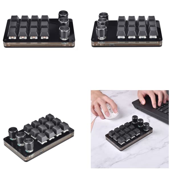 Mini Macro Mechanical Keyboard 12 Keys Fully Programmable Keyboard with 3 Knobs