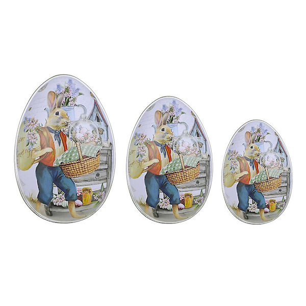 3 stk. Tinplate Påske Egg Godteriboks Dekorativ Godteriboks Påskegavepakkeboks B