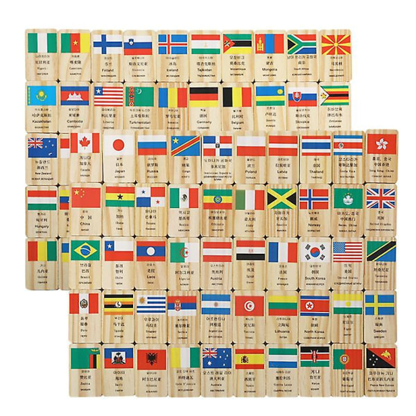 100 st Flerspråkig land National Flagga Domino Träleksaker Förstå världen Domino Block Tidig utbildning Kognitivt spel China