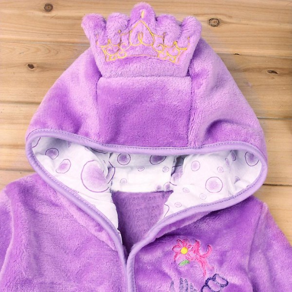 Baby Kids Mickey Mouse Huvad Badrocka Fleece Dressing Gown Pojk Flicka Sovkläder Nattkläder Purple 4-5 Years