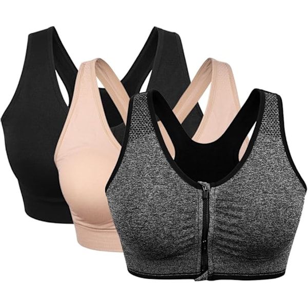 3-pack urheiluliivejä naisille, edestä vetoketjulla, ilman luita, mukava leikkausleikkausliivi irrotettavilla tyynyillä BB B M