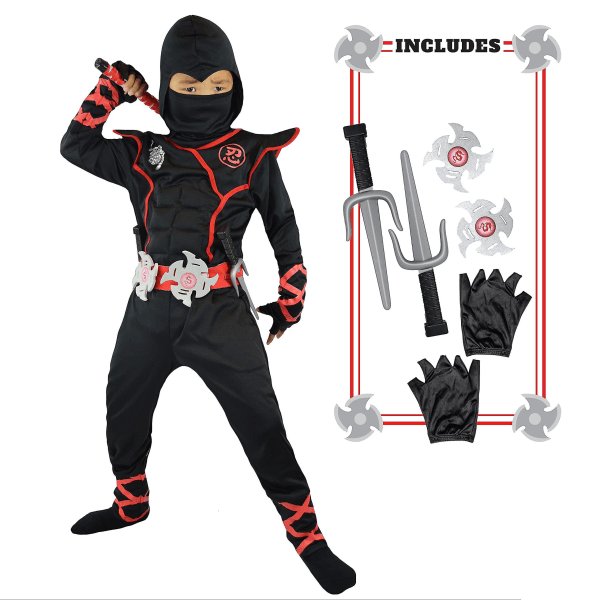 Spooktacular Creations Ninja kostume til børn, sort ninja kostume, Deluxe Ninja kostume til drenge Halloween Ninja kostume Dress Up 10-12years old