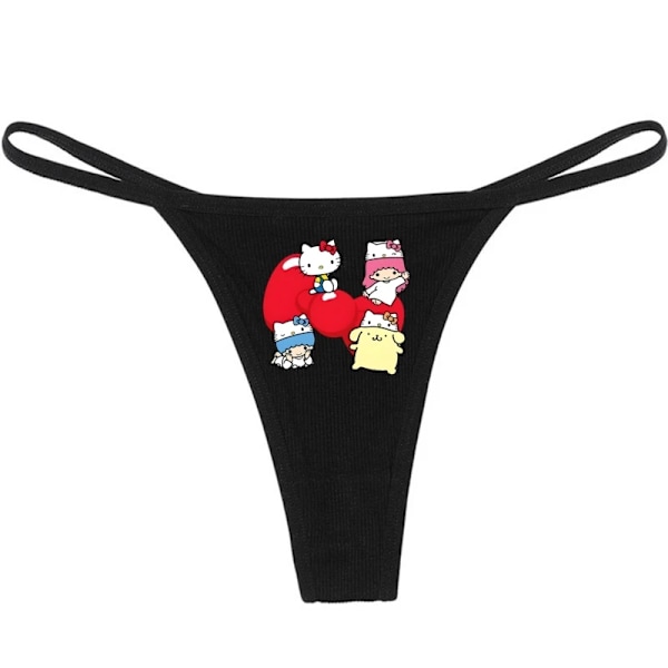 Hellokitty Ren Bomull Tunn Rem Sexig Stringtrosa Låg Midja Sömlös Anime Tecknad Kuromi Underkläder för Kvinnor Enkla Ribbade T-trosor SVART 7 BLACK 7 S