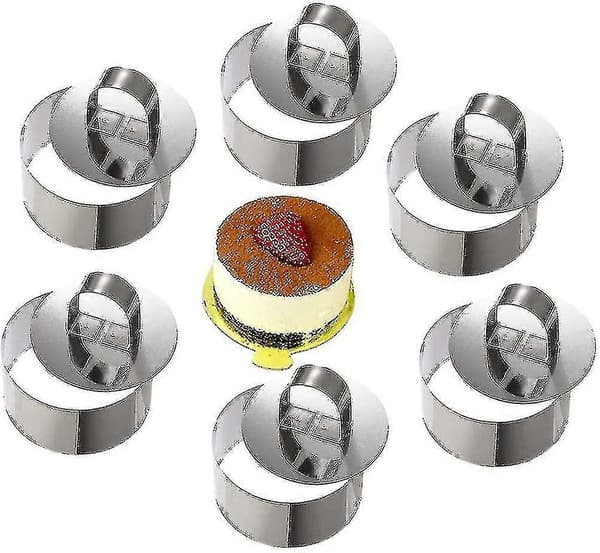 8 stk. kage ringe i rustfrit stål, cirkel kage mousse form til dessertfremstilling, mousse ringe med trykker sæt med 8 (rund), sølv