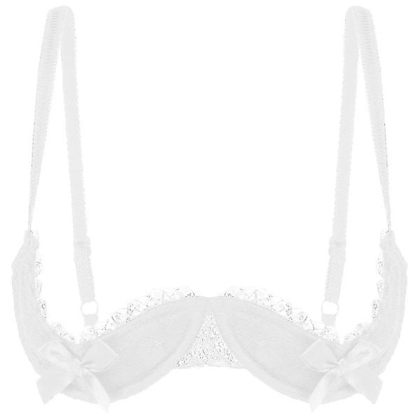 Dame 1/4 Cups Underwire BH Halter Hals O-Ring Gennemsigtig Blondering Push Up BH Lingeri Bryst Åben BH Undertøj Xinmu White B XXL