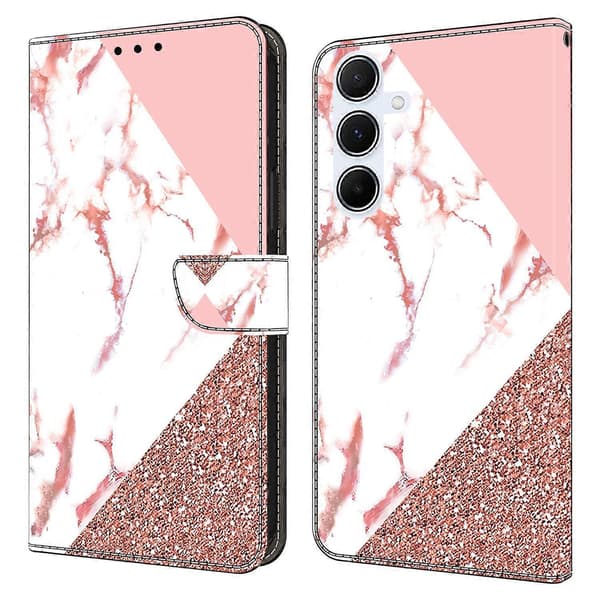 För Samsung Galaxy A56 5G Plånboksfodral Mönstertryck Stativ Läder Flip Telefonfodral Multicolor Triangular Marble