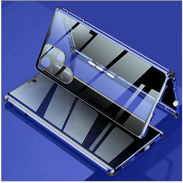 Anti-sjåing Personvern Etui Kompatibelt Med Samsung Galaxy S22 Ultra/s22, Dobbeltsidig Herdet Glass Magnetisk Deksel Blue For Galaxy S22