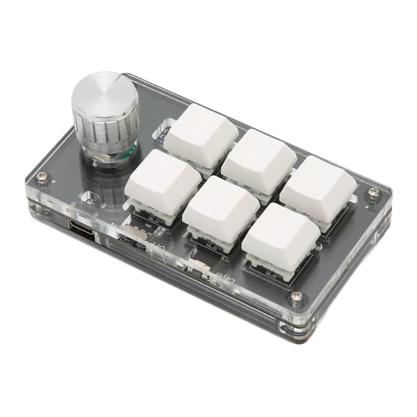 6-key Mini Keyboard with Knob, Blue Switch, Wired USB, Wireless Bluetooth, Dual Mode Connectivity, Programmable Mechanical Keyboard, White