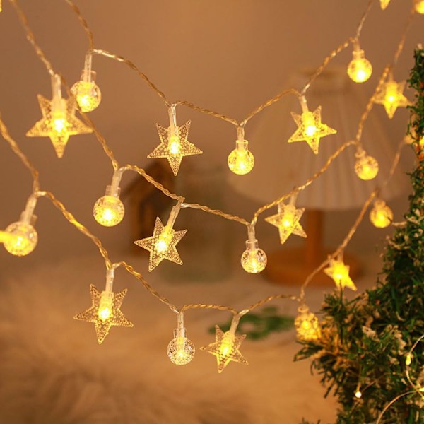 Silikon Fee-Lys til Julepynt Krystal Kugler + Stjerner Farverige Crystal Balls + Stars Colorful 3 m 20lights 3 battery packs