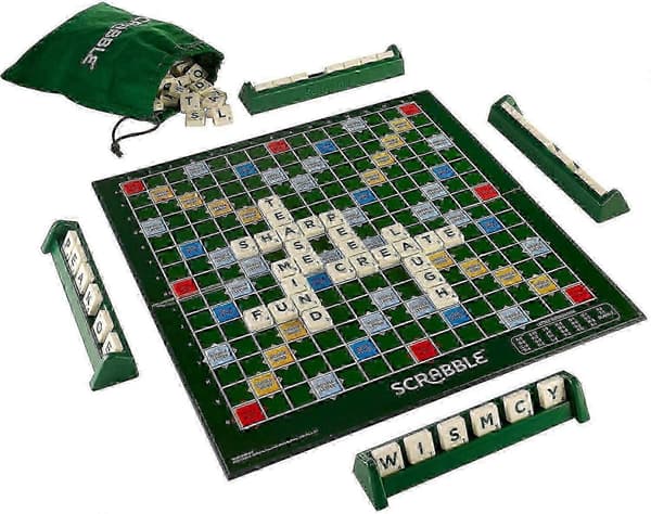 Scrabble Stor Hopfällbar Utgåva med Roterande Spelbräde i Trä