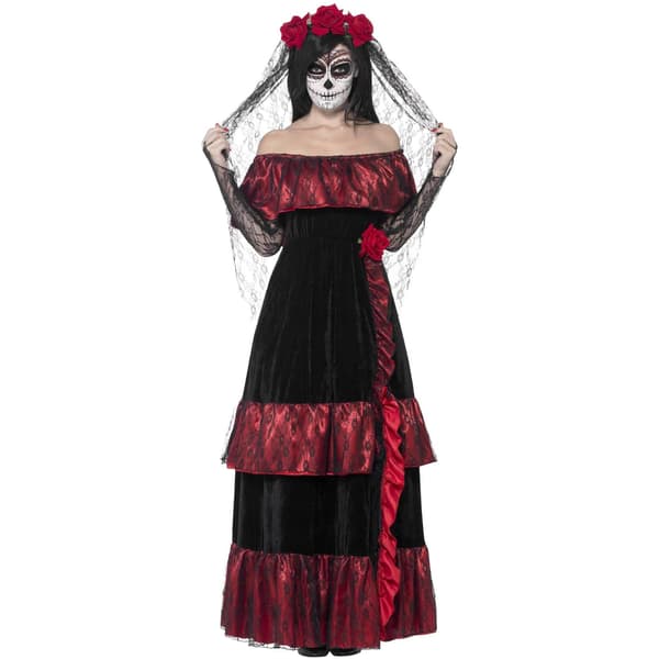 Smiffys Deluxe Brud Dag for de Døde Kostumesæt til Kvinder Sort/Rød Black/Red S