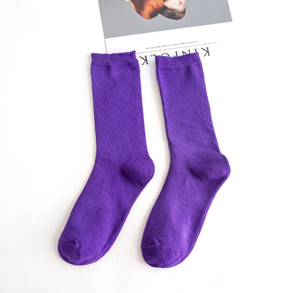 Färgglada strumpor Tunna bomullsstrumpor Mjuka Andningsbara Hög Elastiska Strumpor för Vuxen Barn Purple Child
