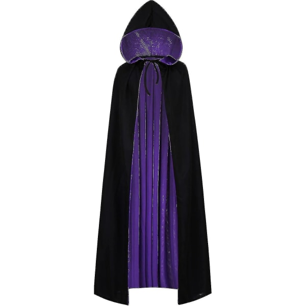 Vändbar Kappa för Vuxna och Barn, Påsk Nyår Kappklädsel Vampyr Häxa Trollkarl Rollspel Kapp-zong Black Purple 140cm