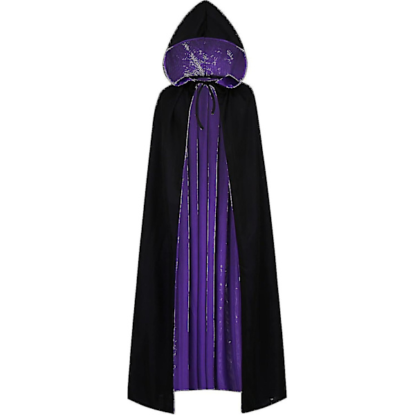 Vändbar Kappa för Vuxna och Barn, Påsk Nyår Kappklädsel Vampyr Häxa Trollkarl Rollspel Kapp-zong Black Purple 90cm