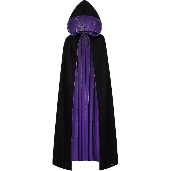 Vendbar kappe for voksne og barn, påske nyttår kappe finkjole vampyr heks trollmann Rollelek kappe-zong Black Purple 150cm