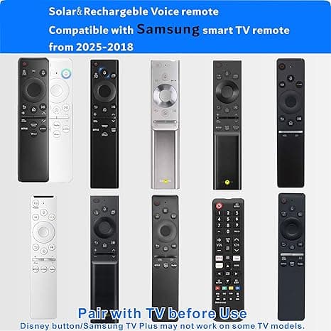 Replacement Remote Control Samsung Solar for Smart TV, Rechargeable Universal Voice Bluetooth Remote Control 2018-2025, USB-C Cable, 2 Year Warranty Solar & Voice Control