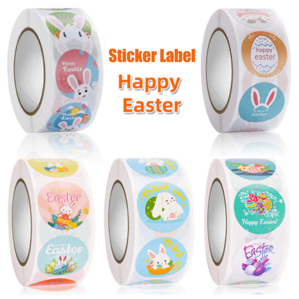 Roll Sticker Etiket Bedårende påskeæg Miljøvenlig Dejlig Bunny Selvklæbende Tag Sticker til ferie 3