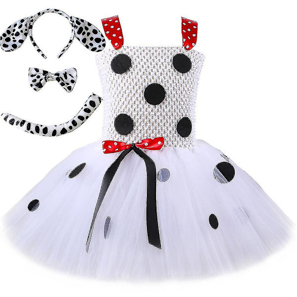 Flickans Cruella De Vil Tutu Klänning Polka Dot Dalmatiner Skurk Halloween Kostym För Barn Fint Karneval Party Kläder Outfit 10-12Y