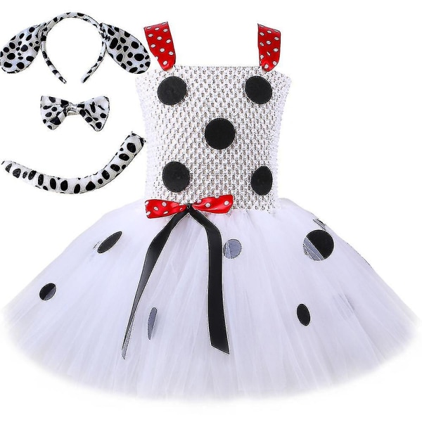 Flickor Cruella De Vil Tutu Klänning Polka Dot Dalmatiner Skurk Halloween kostym för barn Fancy Carnival Party Kläder Outfit 10-12Y