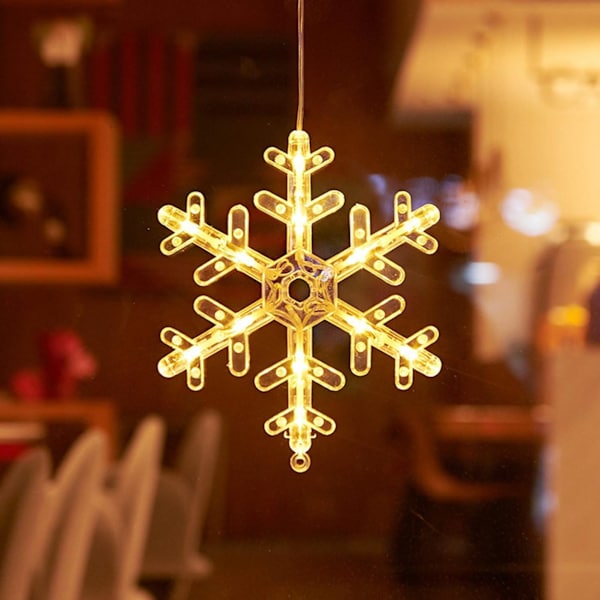 Set med 2 fönsterdekorationer hängande fönsterlampor med sugkopp LED varmvit batteridriven julbelysning snöflinga