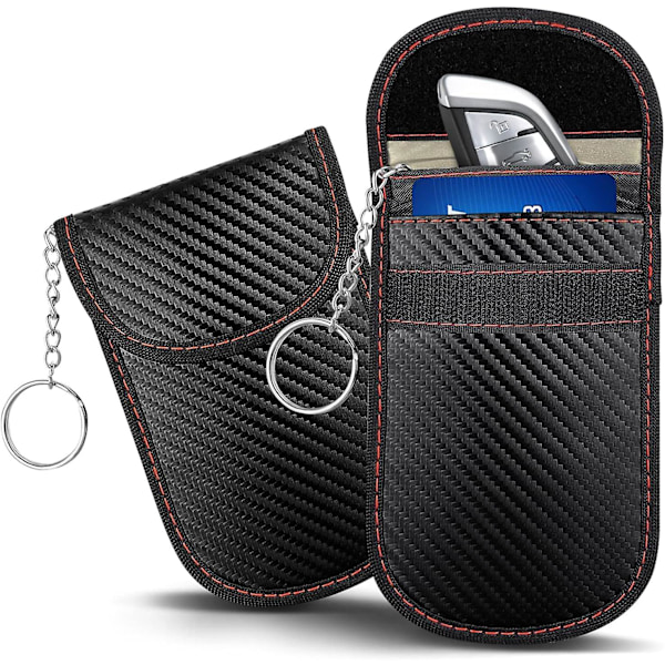 2-pack Kolfiber RFID-blockerande Bilnyckelfodral Signalblockerande Väska Stöldskyddsfodral