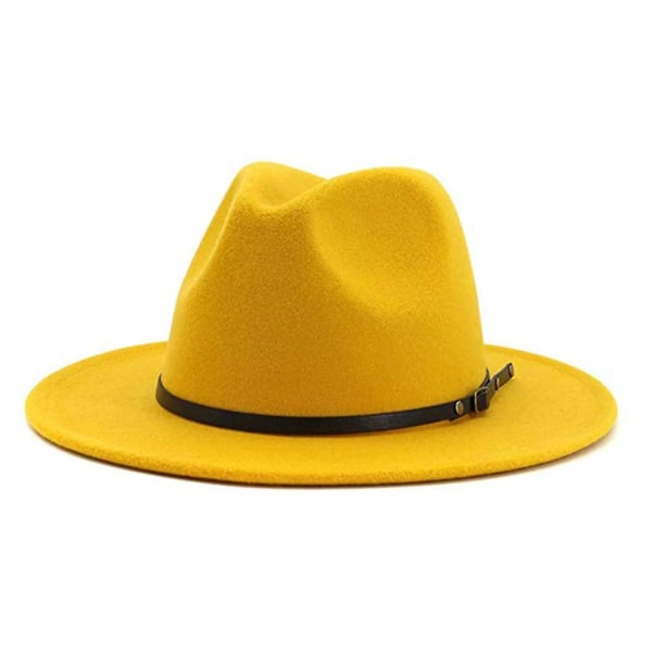 Naievear Jazz Cap Bred Brim Pustende Solid Color Fedora Hat Vinter Floppy Dame Cap Streetwear Yellow