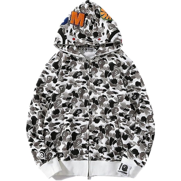 Shark Ape Bape Hoodie Camo Print Polyester Trøje Casual Løstsiddende Lynlås Hoodie Jakke Til Mænd Kvinder grey M