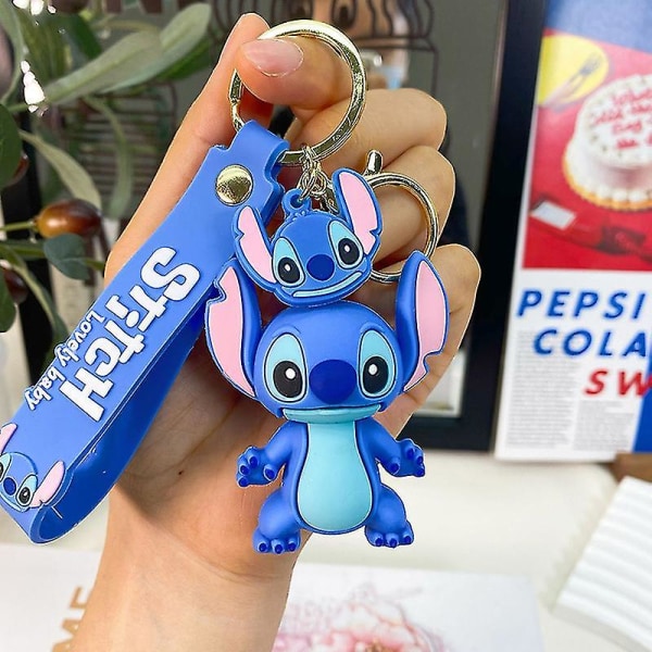 Anime Stitch Nyckelring Söt Docka Nyckelring Mode Par Väska Ornament Blue