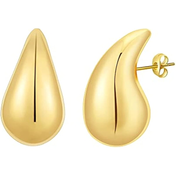 Par Chunky Gold Hoop øredobber for kvinner, lette Waterdrop hule åpne bøyler, hypoallergene øredobber - gull