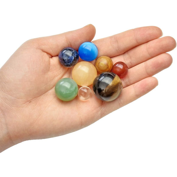 Solsystem, galakse, univers, otte planeter, helbredende sten, chakra, krystalkugle, ædelstenskugler, hjemmedekor