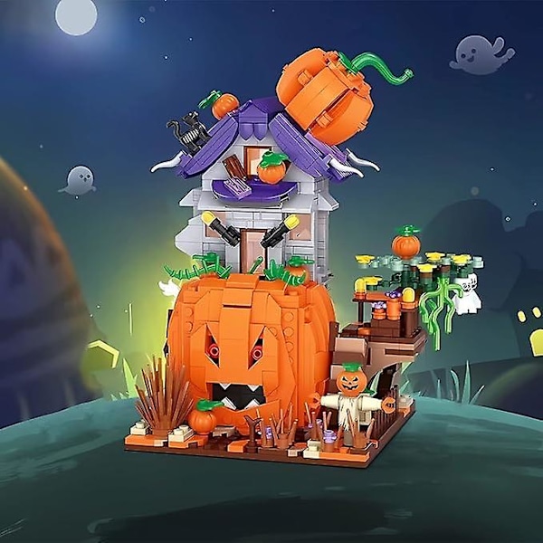 Nytt Gresskarhus Byggeklossersett, DIY Konstruksjonsmodellsett Med To Figurer Halloween (762 Stk)