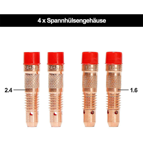 Tig-hitsauslisävarusteet, sovitinholkit + kotelo + keraamiset suuttimet + volframielektrodit -26