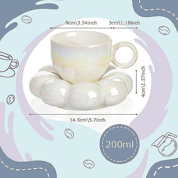 Pieces Keramisk Moln Mugg Söt Kopp med Solrosunderlägg 20 cl Söt Keramisk Kaffemugg med Fat Set Kompatibel med Kontorskaffe