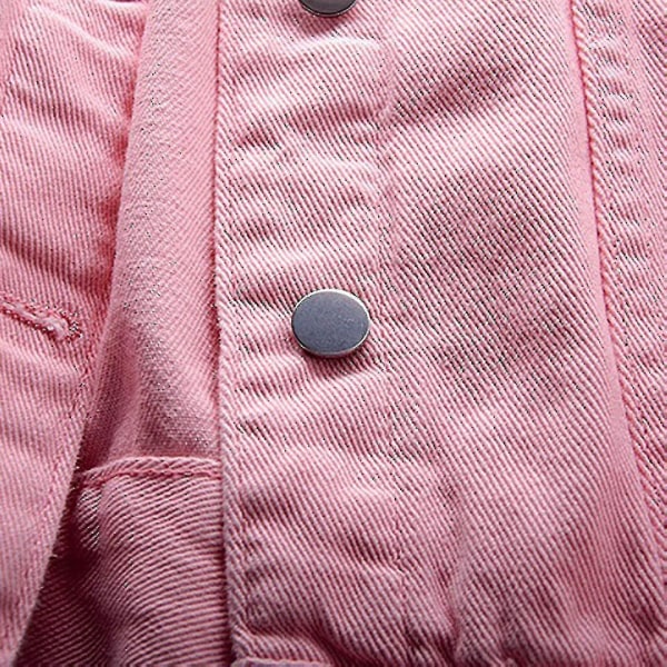 Naisten kevät- ja syystakit Lämpimät kiinteät pitkähihaiset farkkutakki Ulkovaatteet Pink S
