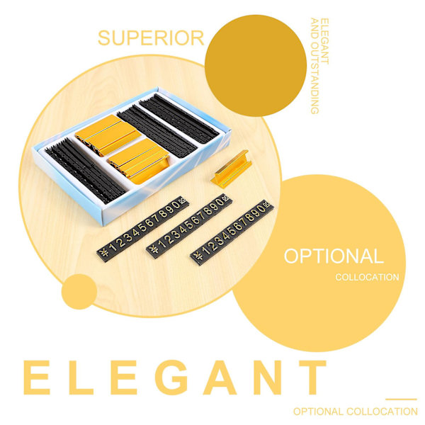 19 grupper gullfarget metall, arabiske tall sammen prislapper