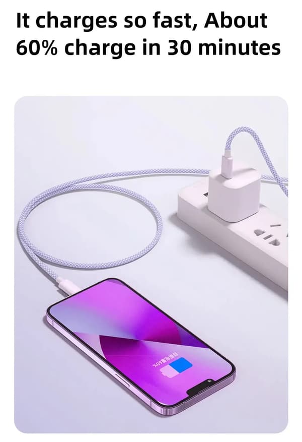 60W 6A USB Type C til Type C Kabel Datakabel til iPhone 15 16 Samsung Xiaomi Hurtigopladning USB C til C Kabel Type C Oplader Lavendel Lavender 1m