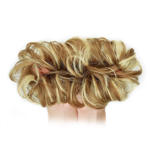 1kpl Sotkuinen hiusdonitsi hiuslisäke kihara aaltoileva sotkuinen synteettinen nuttura Yhteensopiva naisten nutturakampauksen kanssa Strawberry Blonde & Light Blonde
