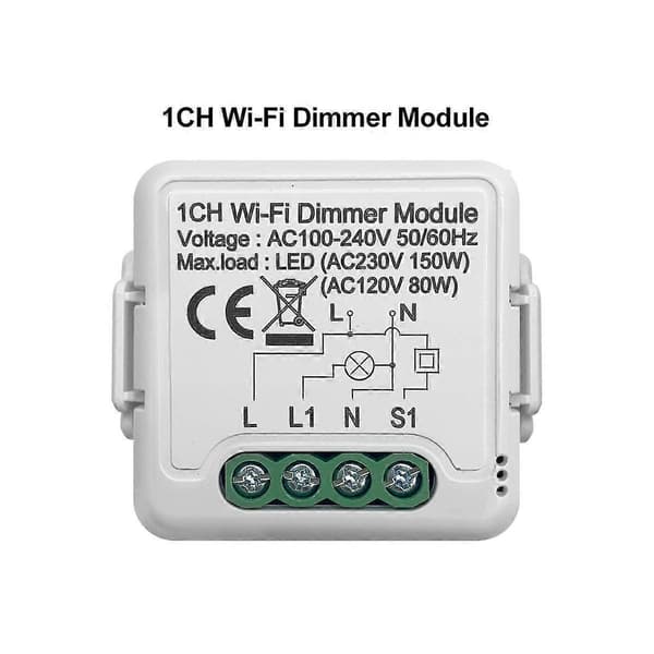 Tuya Wifi Smart Dimmer Switch Modul 10A Stöd 2-vägs Kontroll 1 Grupp Kompatibel med Google Home Al White