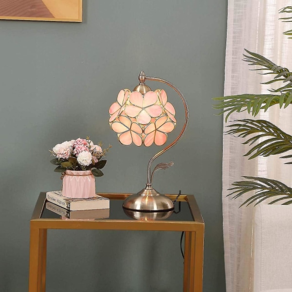 L30732 Cherry Blossom Tiffany -tyylinen lasimaalattu pöytävalaisin 8 tuuman leveällä kukkavarjostimella Vinta