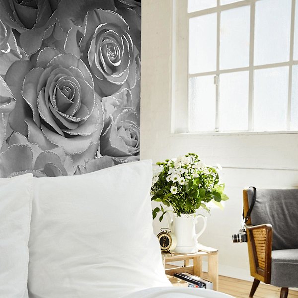 Madison Rose Glitter Floral Tapet Muriva Grey/Silver